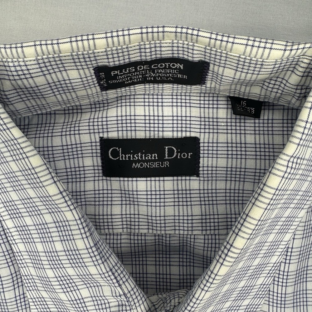 Christian Dior Monsieur Mens 16 32/33 Cotton Dress Shirt Long Sleeve Blue White - Picture 2 of 8